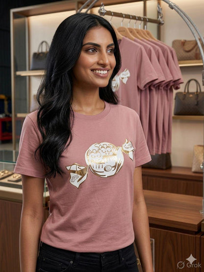 Coach Lilac Tee – Worn by Model Closeup	