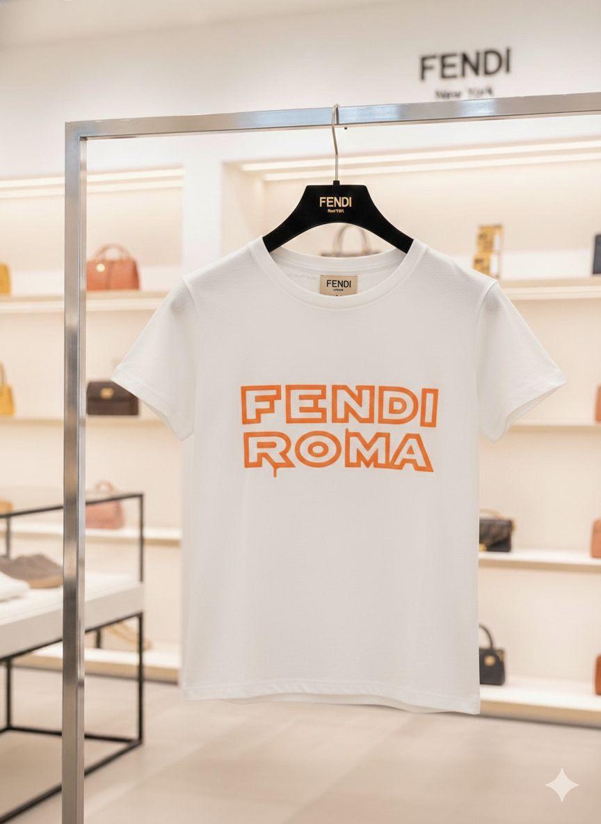 Fendi white premium Italian cotton T-shirt for women
