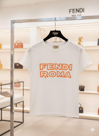 Fendi white premium Italian cotton T-shirt for women
