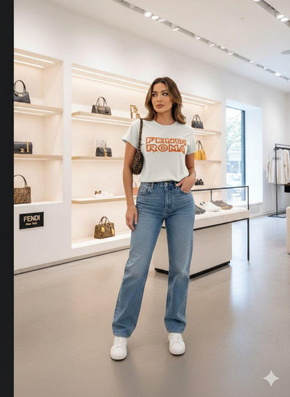 Premium Fendi white casual T-shirt for women
