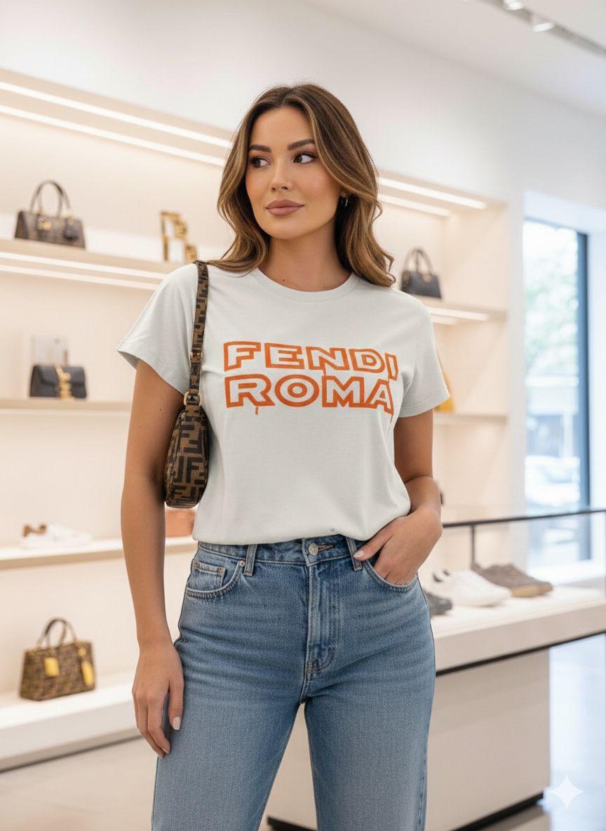 Fendi white designer-inspired ladies cotton tee
