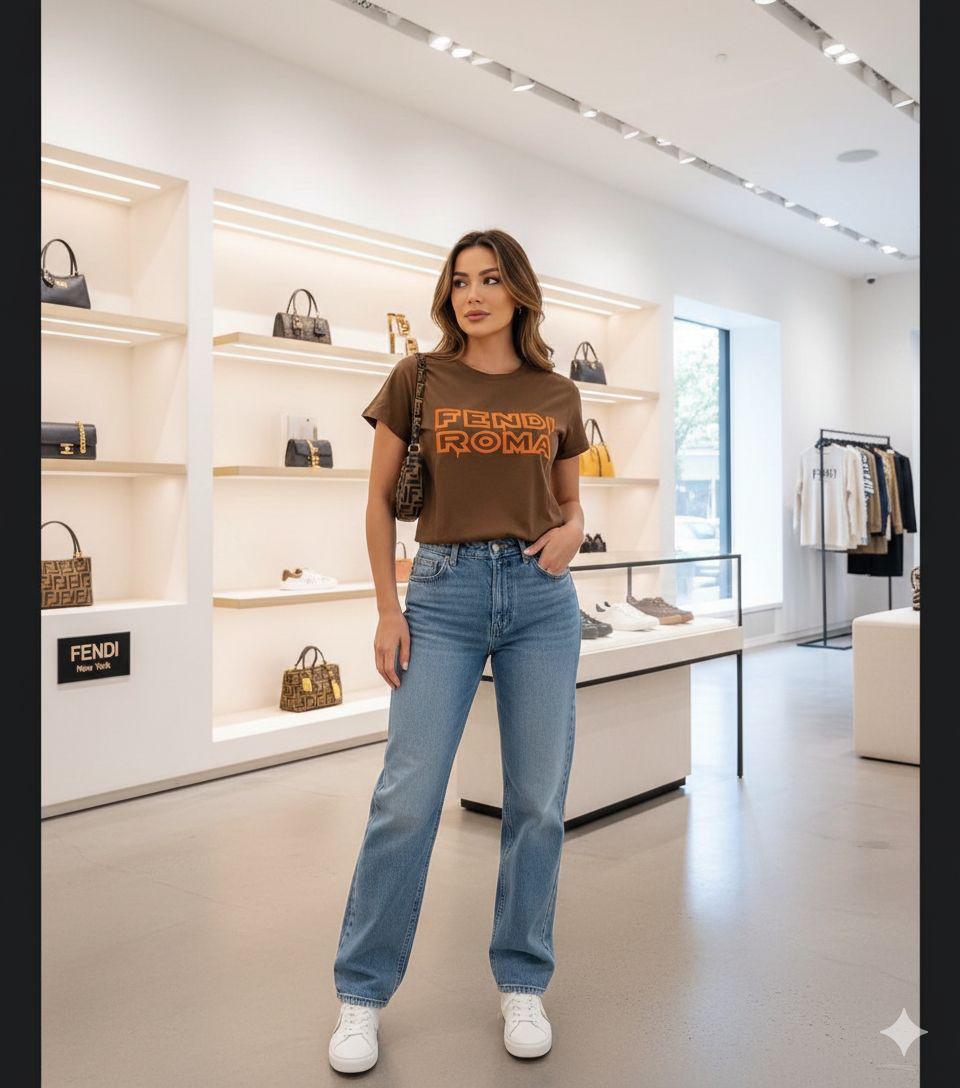 Women's Fendi brown regular fit luxury T-shirt
