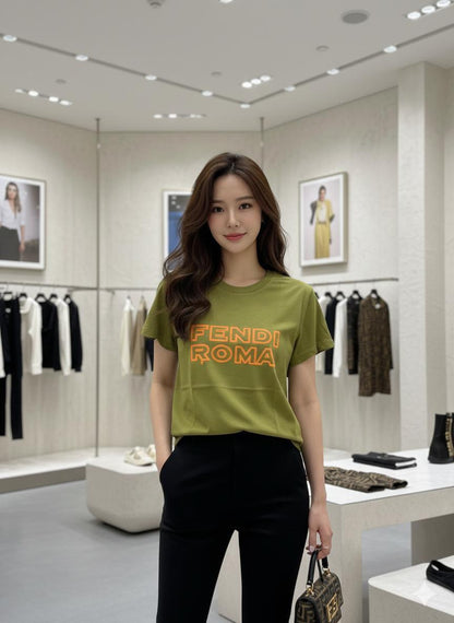 Women's Fendi olive green regular fit luxury T-shirt
