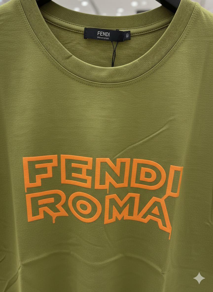 Fendi olive green premium Italian cotton T-shirt for women
