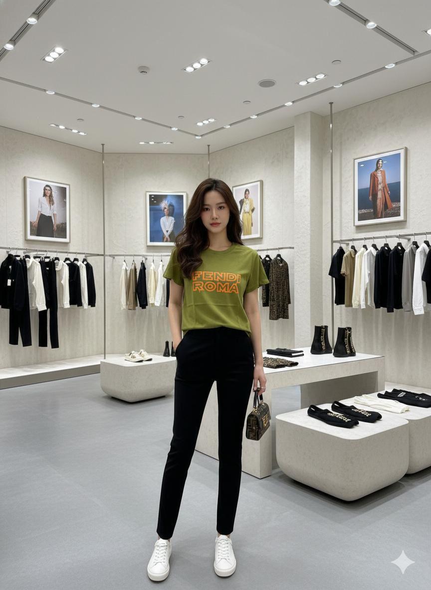 Fendi olive green designer-inspired ladies cotton tee
