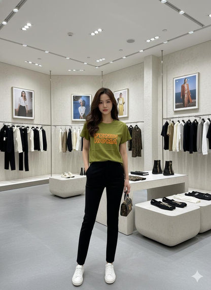 Fendi olive green designer-inspired ladies cotton tee
