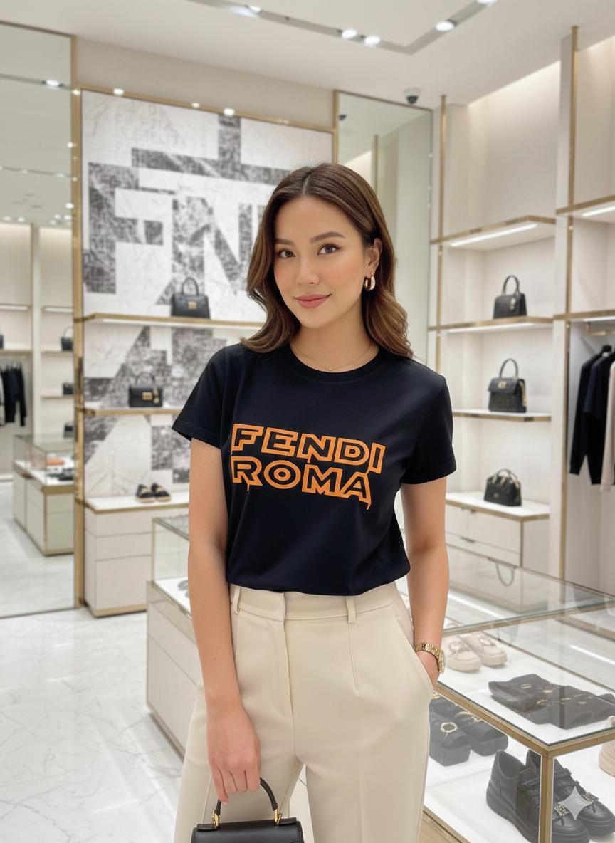 Fendi navy designer-inspired ladies cotton tee
