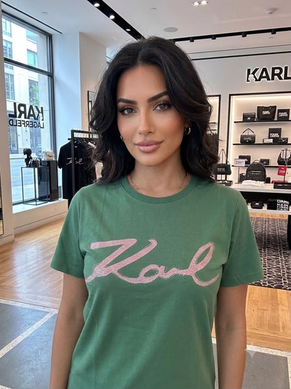 Karl Lagerfeld teal blue premium printed T-shirt for women
