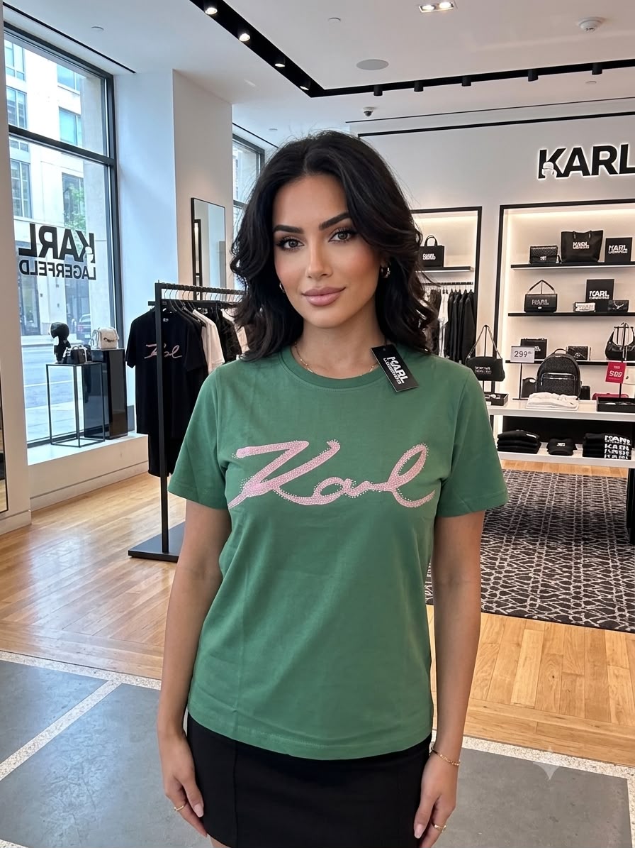 Karl Lagerfeld teal blue premium women's Lycra T-shirt

