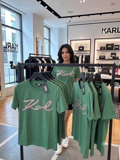 Women's Karl Lagerfeld teal blue relaxed fit designer tee
