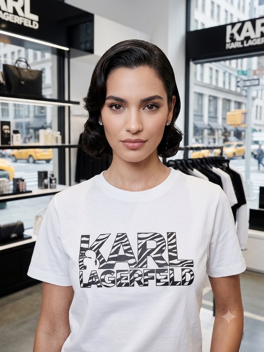 Karl Lagerfeld white variant premium women's Lycra T-shirt
