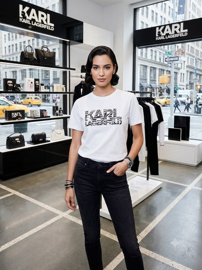Designer-inspired Karl Lagerfeld white fashion tee
