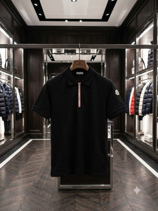 Men's Loro Piana black regular fit polo t-shirt with premium logo
