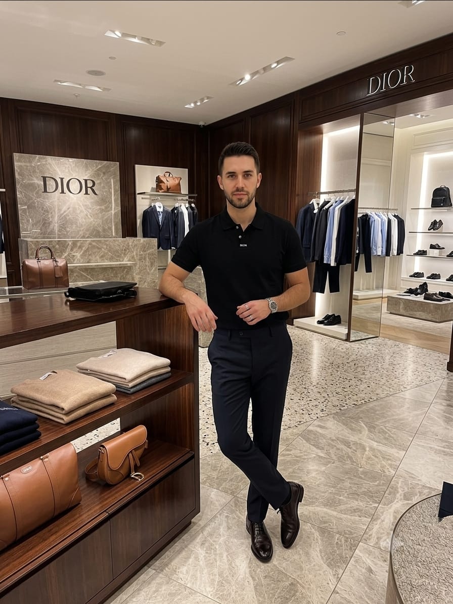 Dior black stitchless zip polo t-shirt for men front view premium regular fit
