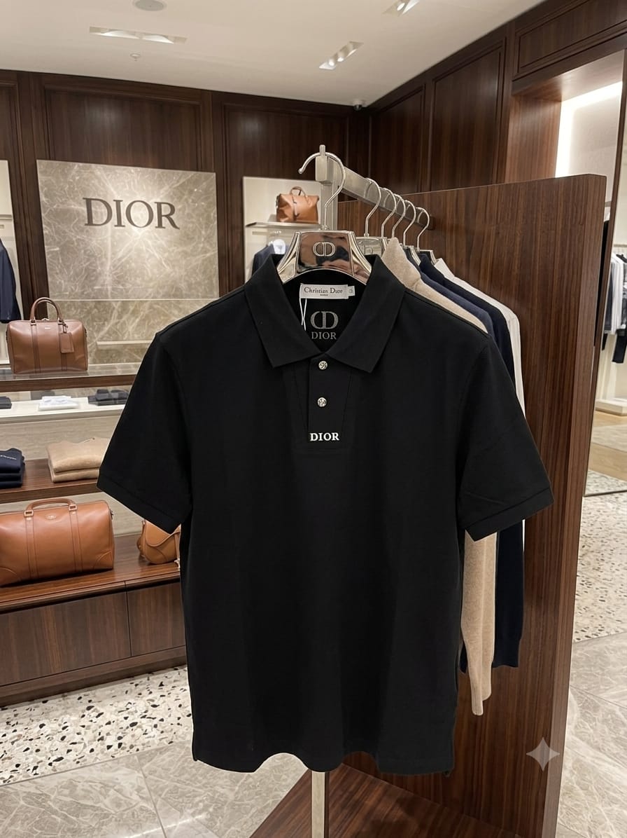 Dior black regular fit polo t-shirt with zip collar luxury casual wear
