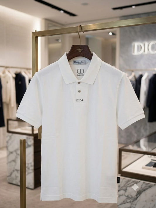 Dior white stitchless zip polo t-shirt for men front view premium fit
