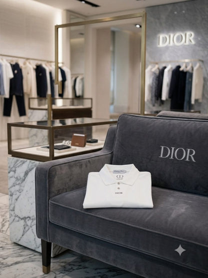 Dior white Japanese stitchless fabric polo t-shirt for smart casual style
