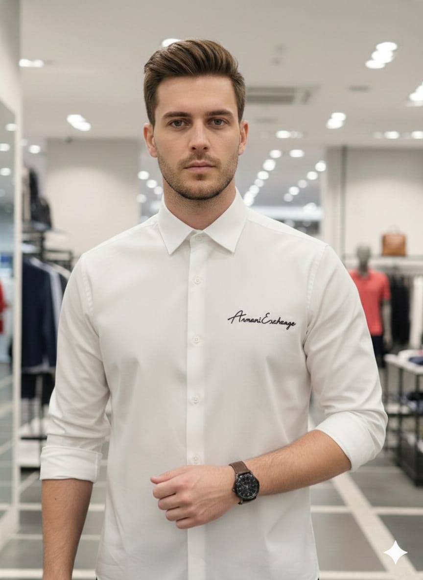 Men's Armani white casual shirt with premium cotton lycra fabric
