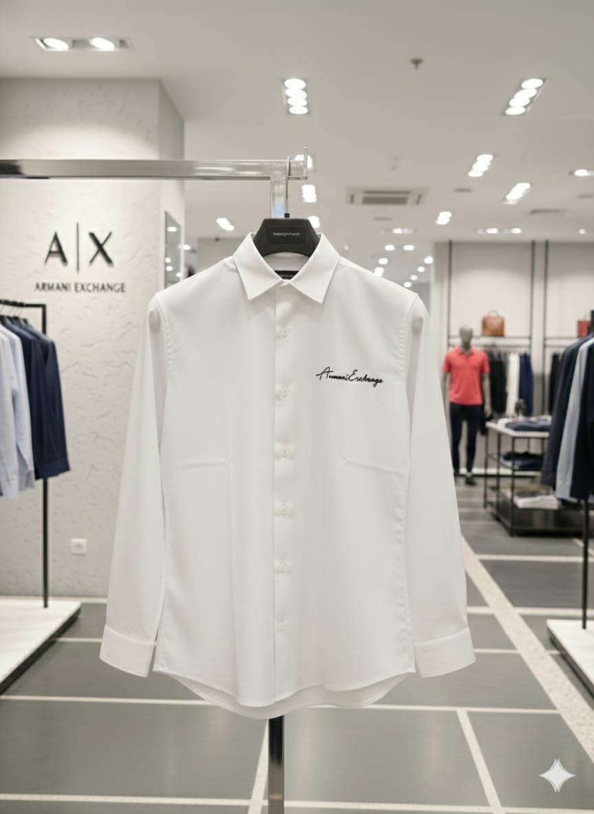 Armani Exchange white cotton lycra shirt for men in plus size regular fit
