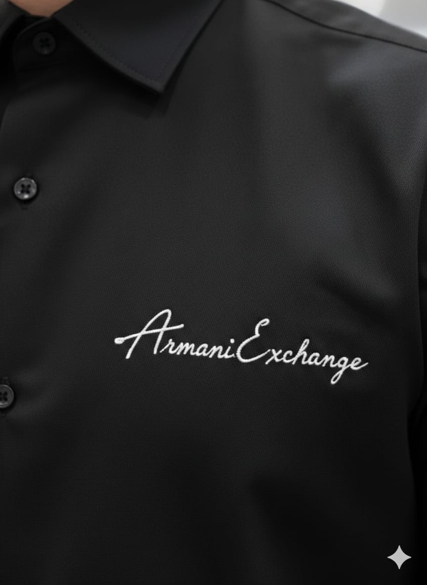 Men's Armani black casual shirt with stretch cotton fabric
