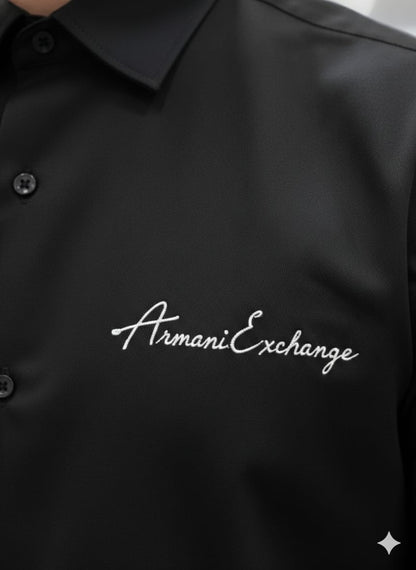 Men's Armani black casual shirt with stretch cotton fabric
