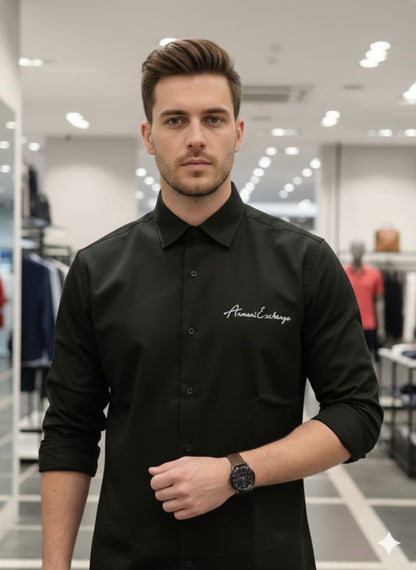 Armani black premium cotton lycra shirt for men regular fit

