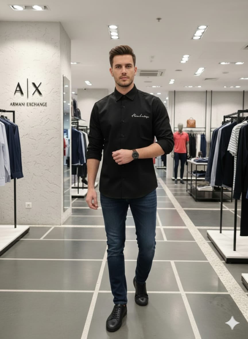 Armani black full sleeve shirt for business casual wear
