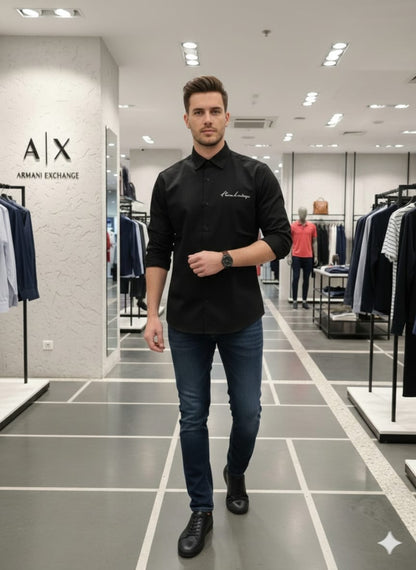Armani black full sleeve shirt for business casual wear
