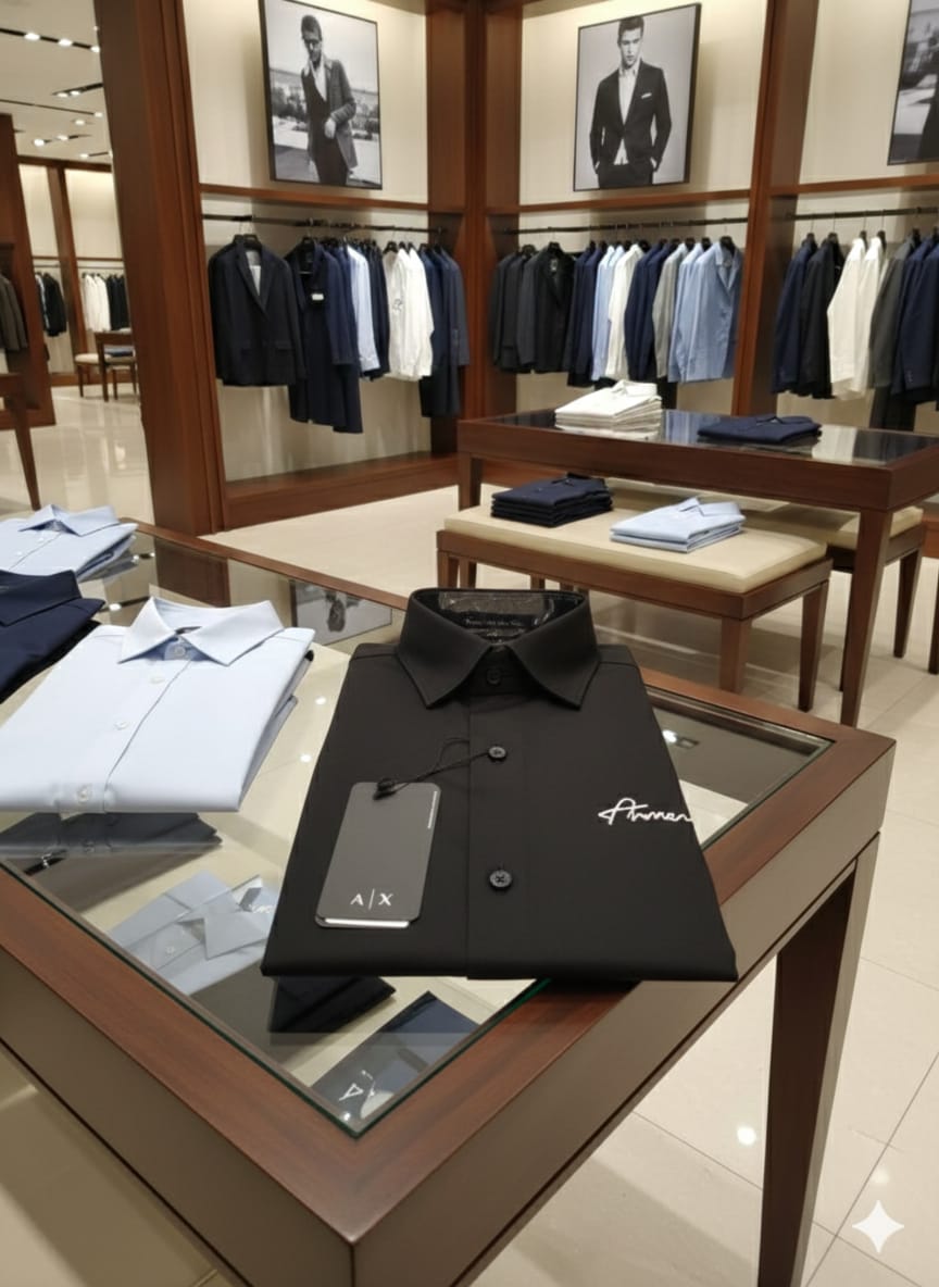 Front view of Armani black regular fit premium shirt
