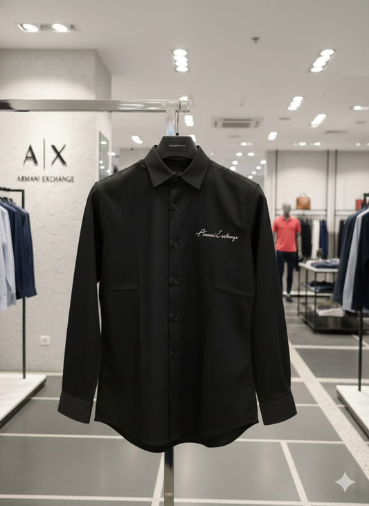 Armani Exchange black stretch cotton shirt for office and casual wear

