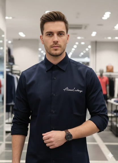 Men's Armani navy full sleeve shirt in cotton lycra fabric
