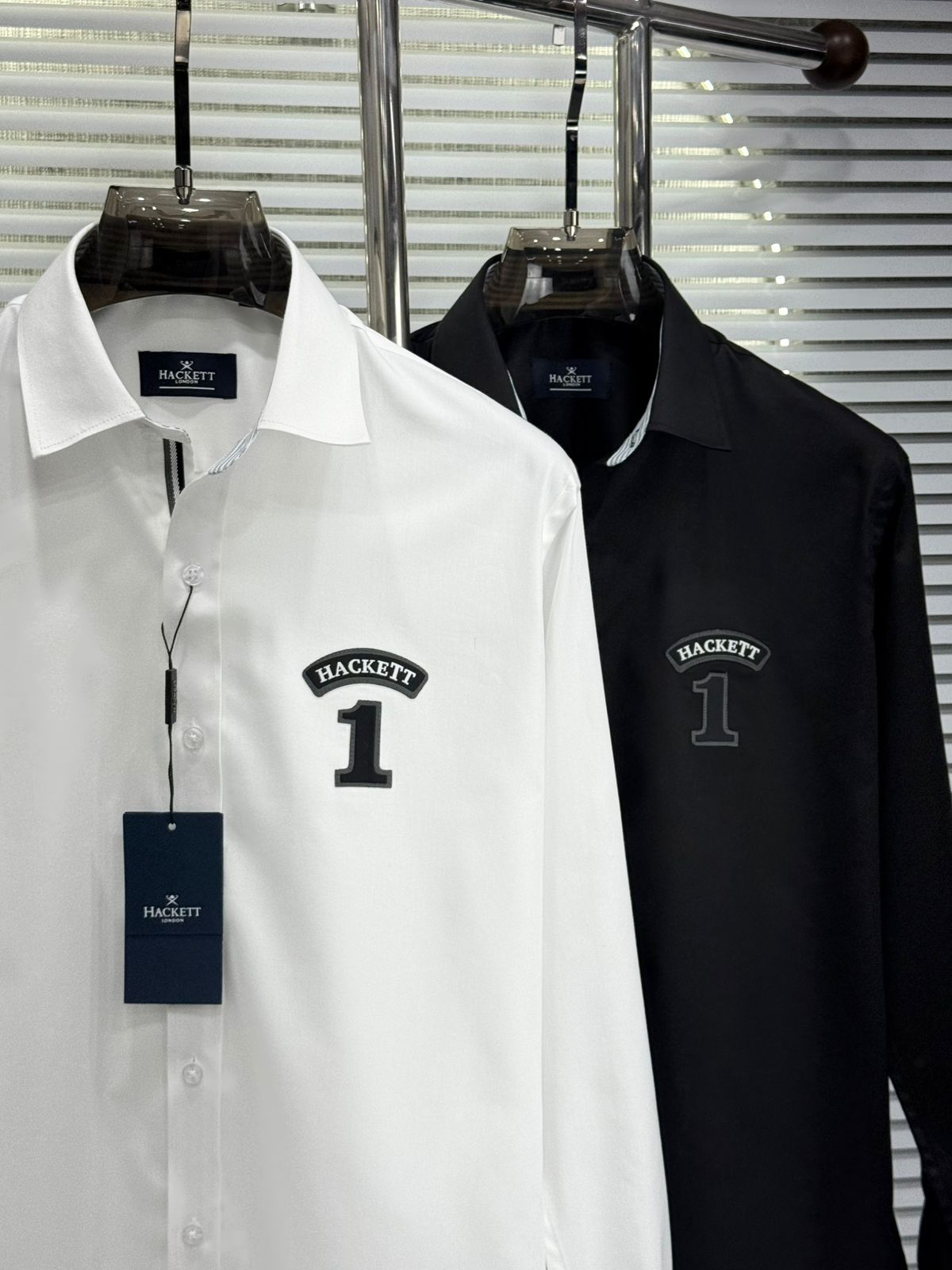 Front view of Hackett London black regular fit cotton shirt
