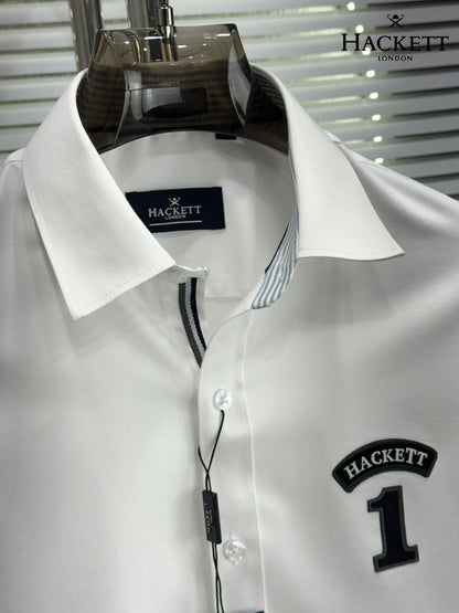 Front view of Hackett London white regular fit cotton shirt
