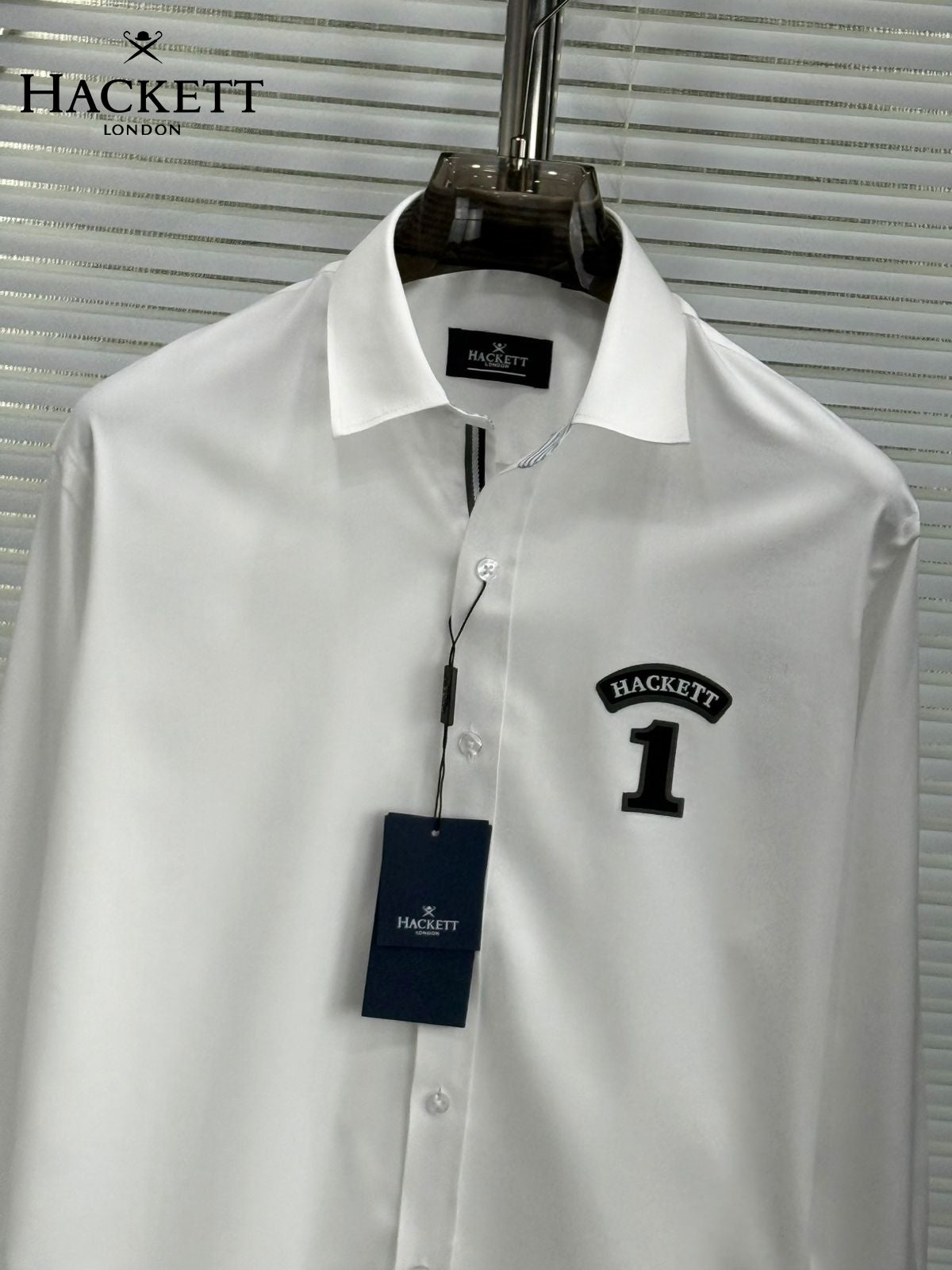 Front view of Hackett London white regular fit cotton shirt

