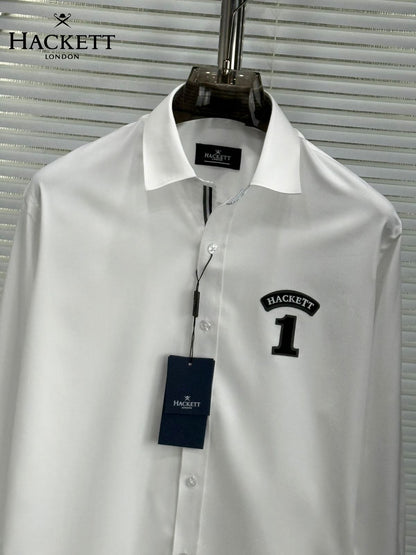 Front view of Hackett London white regular fit cotton shirt
