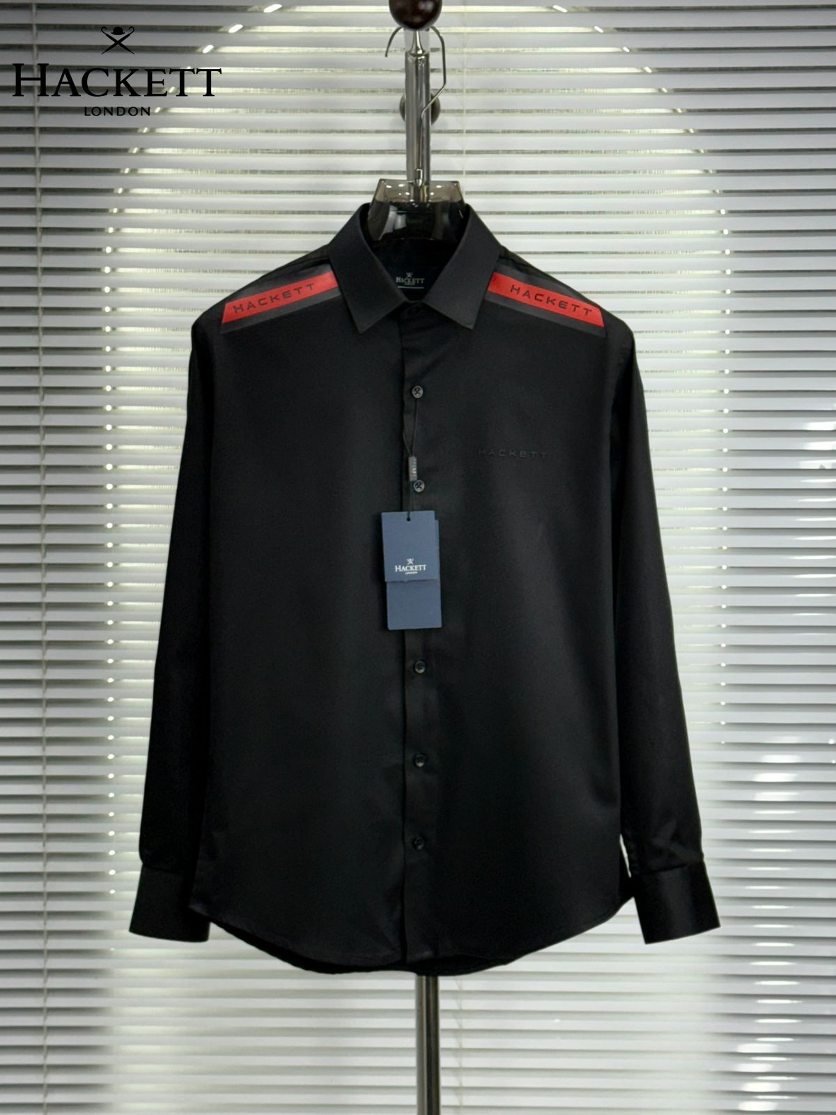 Men's Hackett London black full sleeve cotton shirt for office and casual wear
