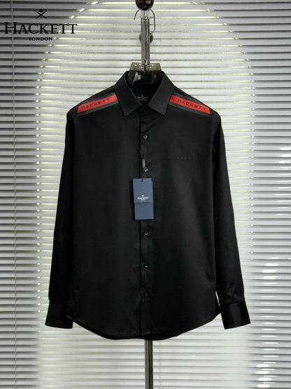 Men's Hackett London black full sleeve cotton shirt for office and casual wear
