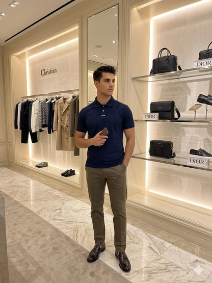 Dior navy blue half zip polo t-shirt for men luxury casual wear
