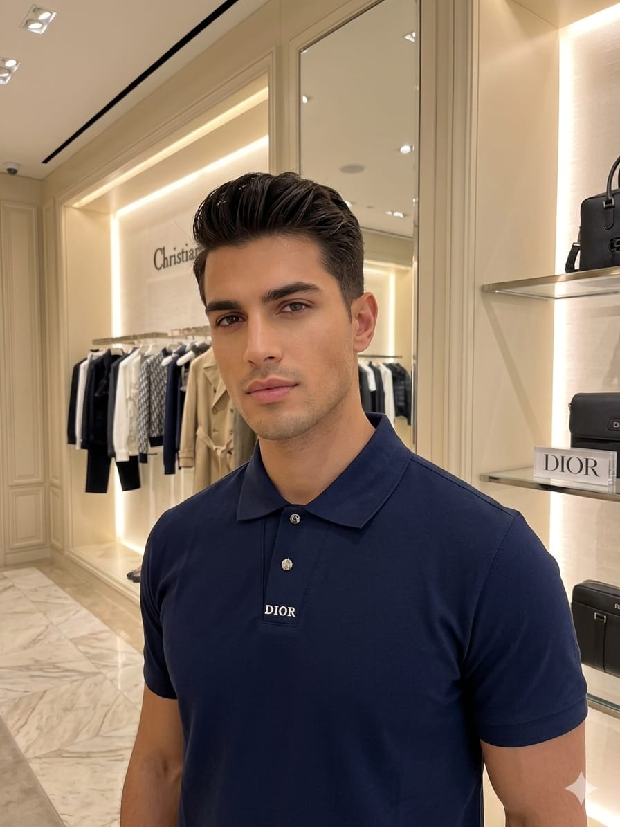 Dior navy blue stitchless zip polo t-shirt for men premium regular fit
