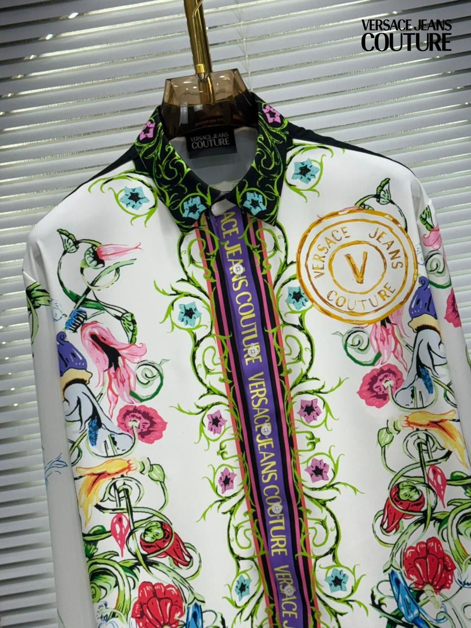 Front view of Versace white regular fit casual shirt for men
