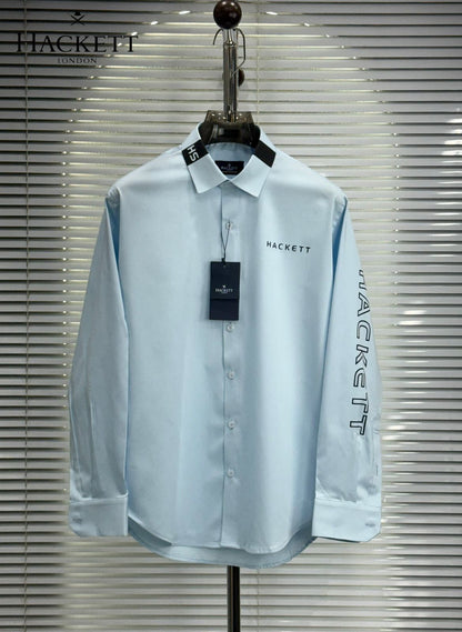 Front view of Hackett London sky blue regular fit cotton shirt
