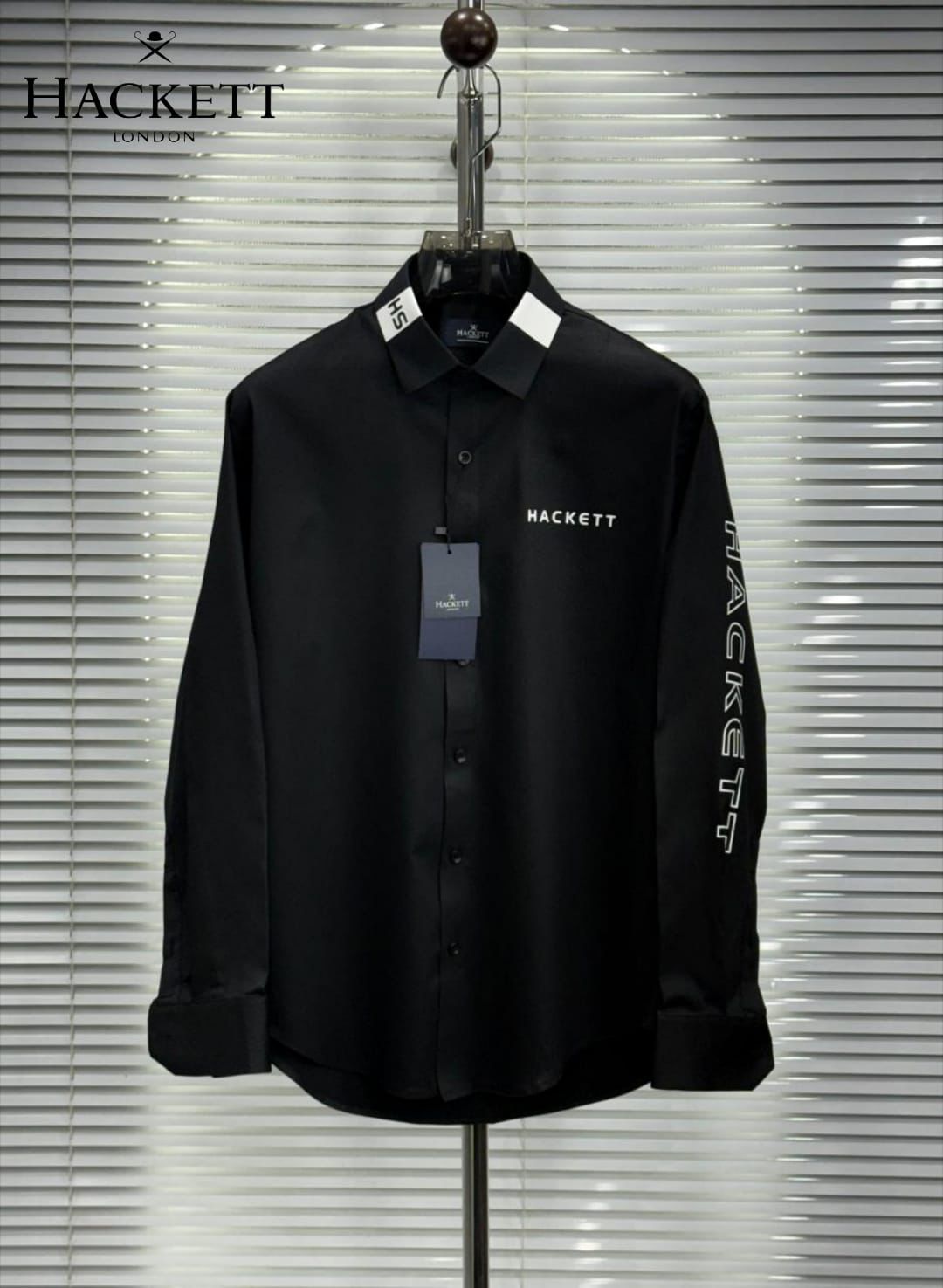 Hackett London black premium cotton shirt for business casual style
