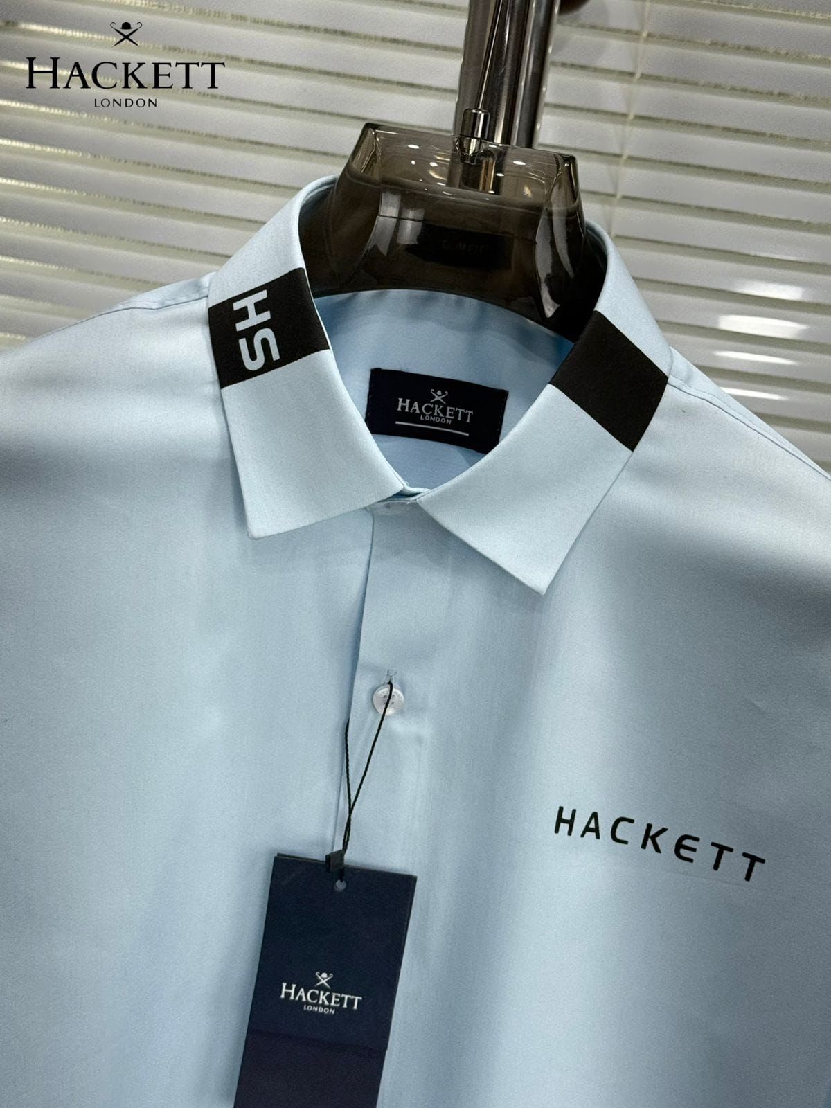 Men's Hackett London sky blue cotton shirt with regular fit
