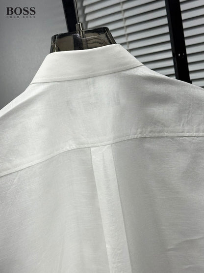 BOSS white premium linen cotton shirt for men regular fit

