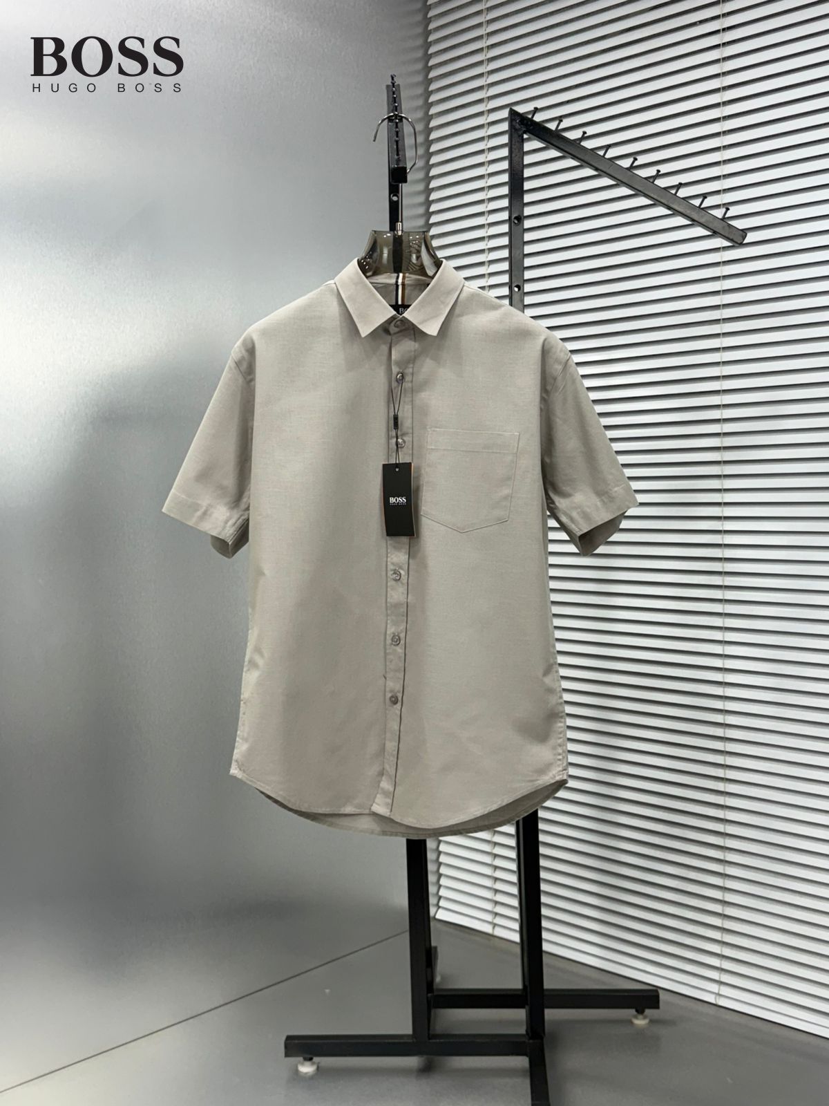 BOSS grey premium linen cotton shirt for men regular fit
