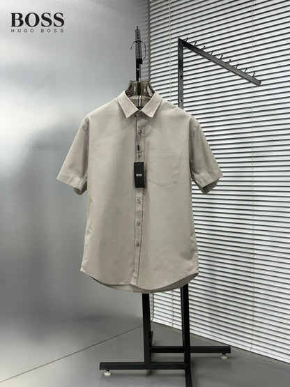 BOSS grey premium linen cotton shirt for men regular fit

