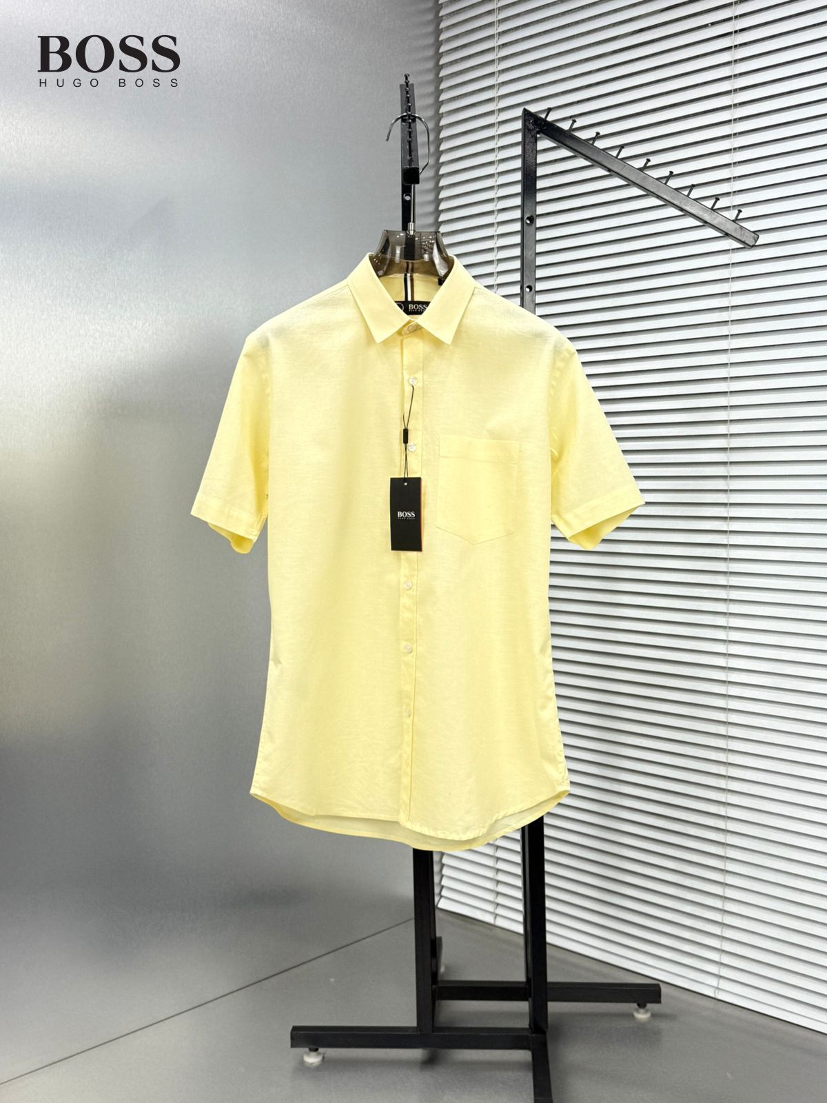 BOSS yellow premium linen cotton shirt for men regular fit
