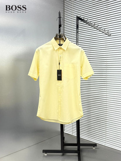 BOSS yellow premium linen cotton shirt for men regular fit
