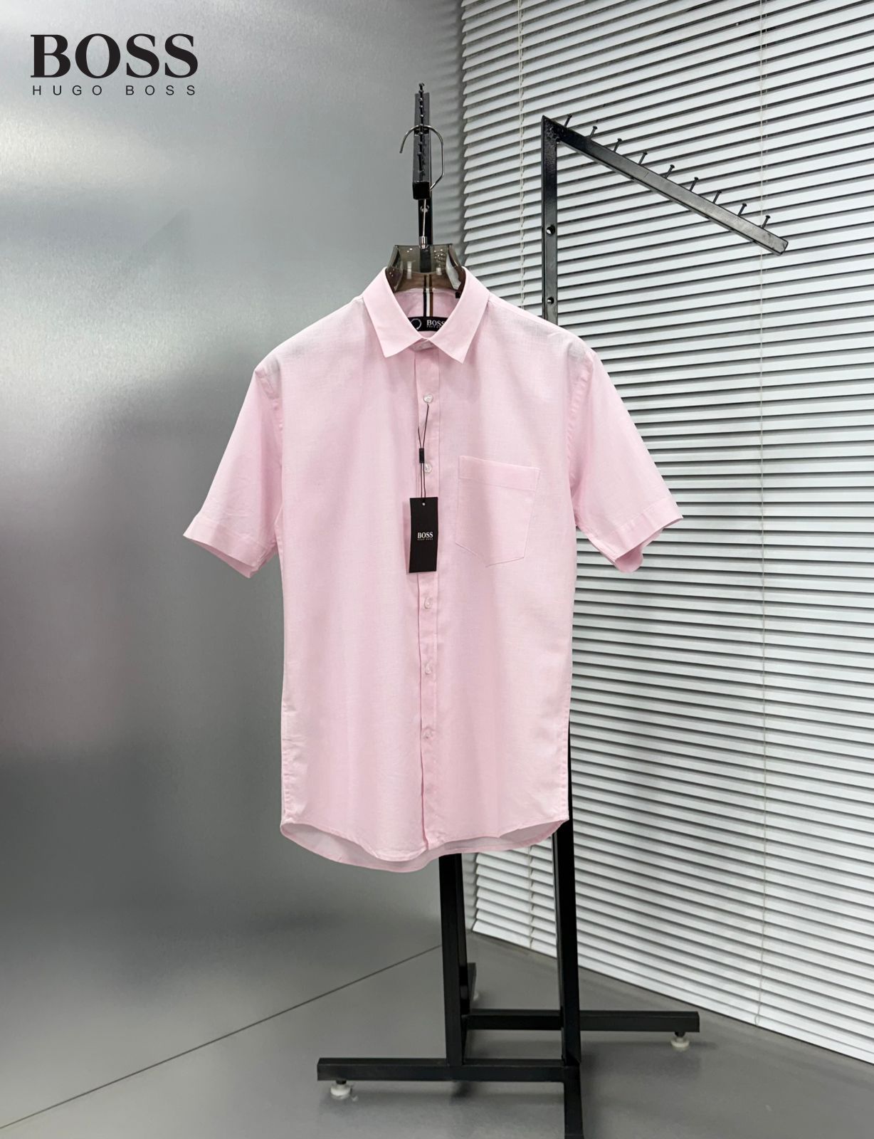 BOSS pink premium linen cotton shirt for men regular fit
