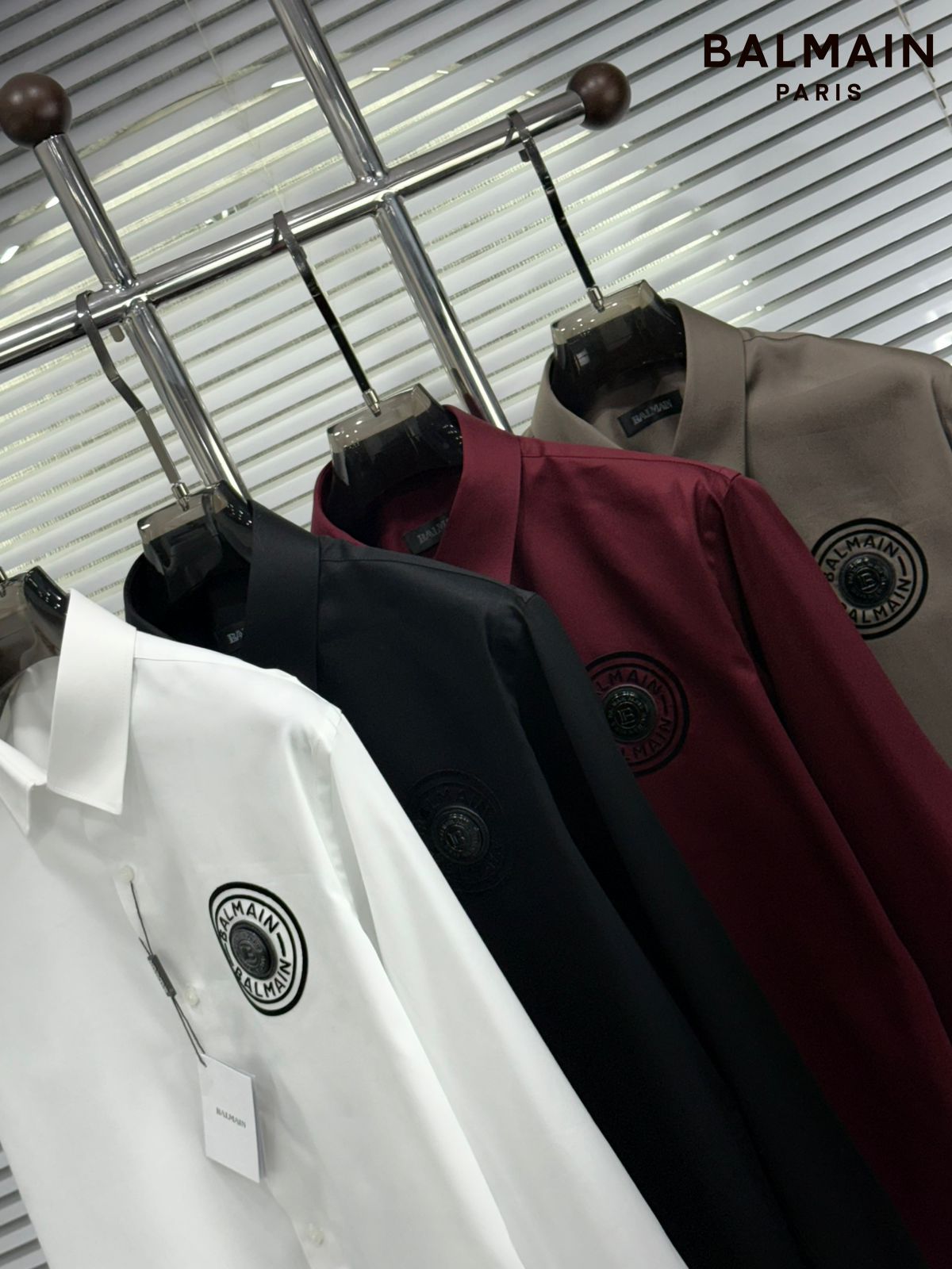 Balmain premium regular fit cotton shirt collection in black, white, wine and grey

